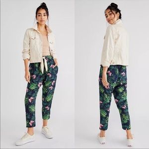 NWT Free People X Sandrine Rose Navy Blue Palm Trees Pants -1